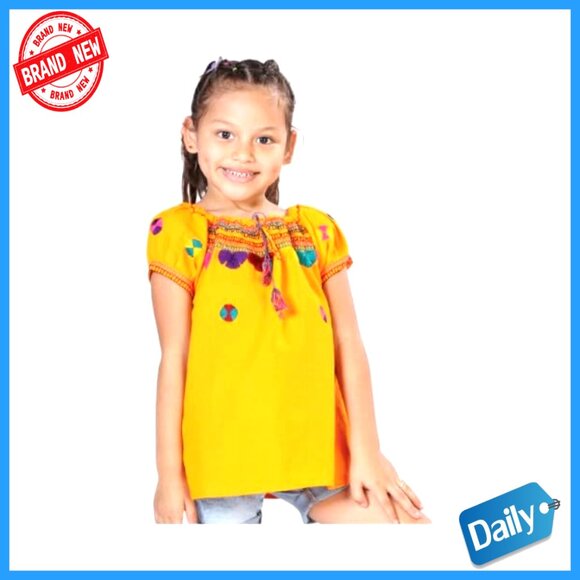 Girls Artisanal Embroidered Blouse Short Sleeve Cotton Classic Fit